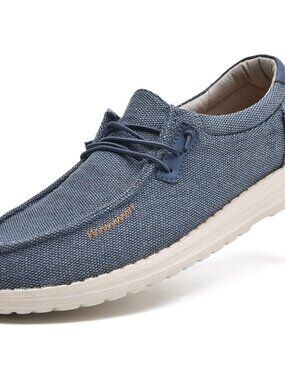 Men's Navy Blue Classic Breathable Stretch Canvas Slip-Ons Boat Loafers Shoes